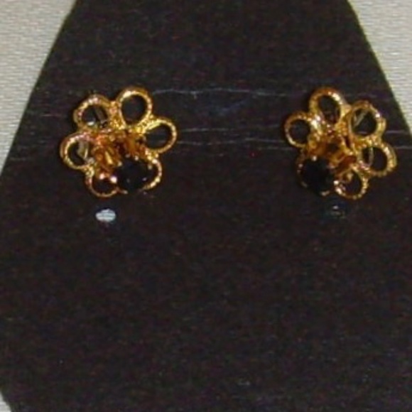 House of Nikolas Gold-Tone and Simulated Sapphire Post Earrings - Picture 1 of 14